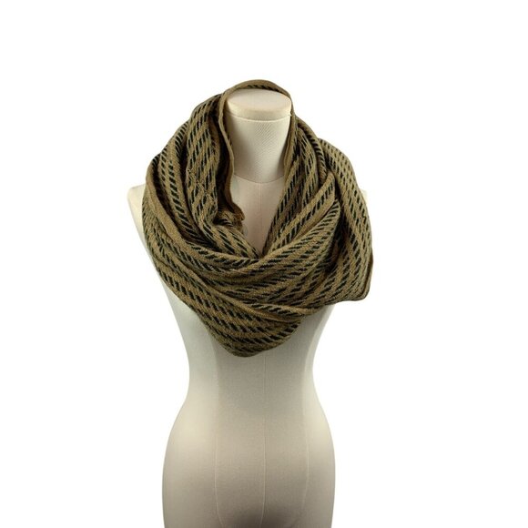 Striped Infinity Scarf Beige & Green - Picture 1 of 7